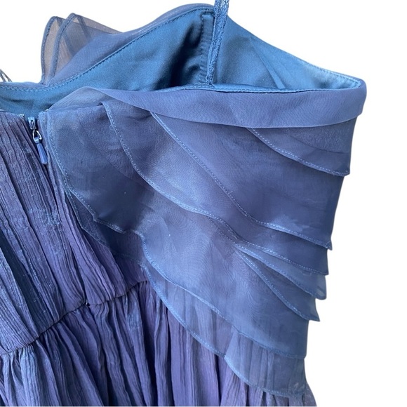 BCBG MAXAZRIA Dark Blue Grey Metallic Tulle Overlay One Shoulder Dress 6 - Picture 13 of 16